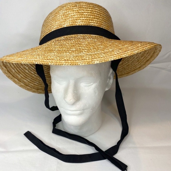 Bioworld Accessories - Bioworld Straw Sun Hat Wide Brim With Black Ribbon Decorative Trim NWT